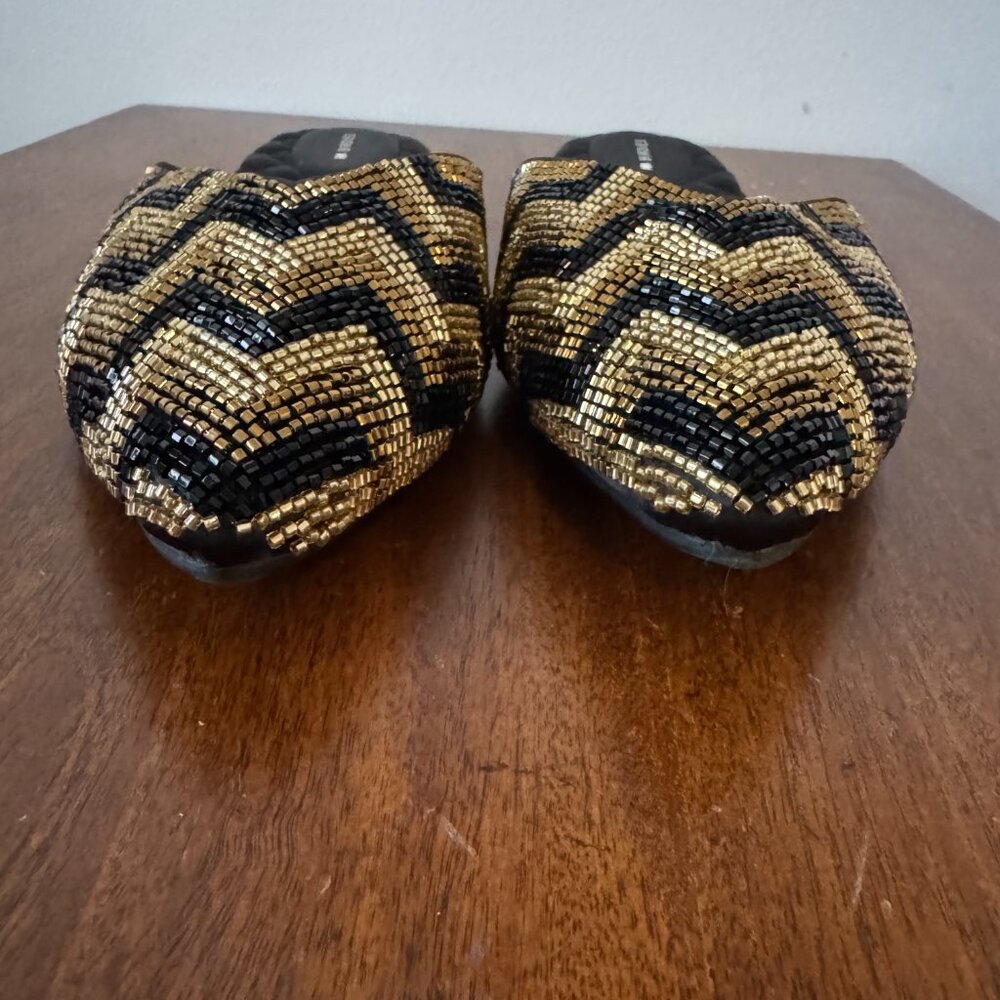 Birdies The Swan Beaded Art Deco Chevron Mule Flats in Black and Gold - Picture 5 of 9